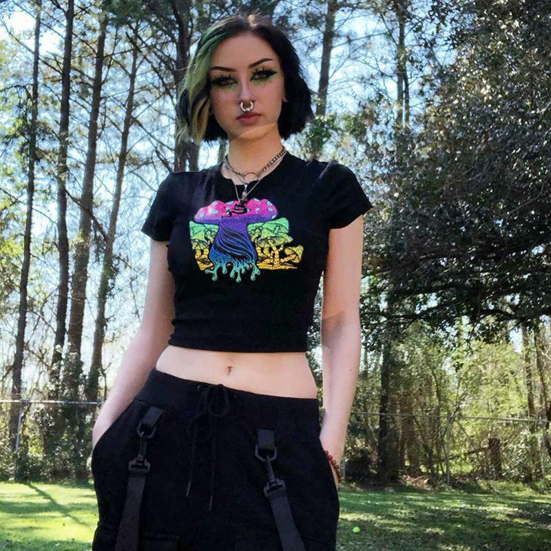 Y2K Psychedelic Mushroom Shirt - 90s Grunge, Retro Summer, Y2K Party & Club Outfits