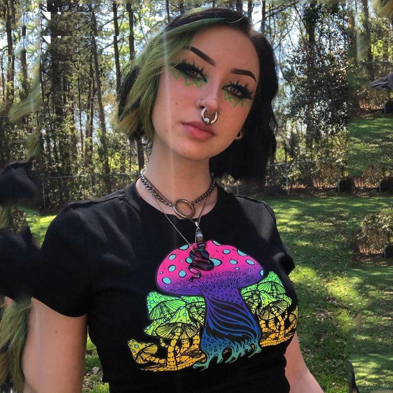 Y2K Psychedelic Mushroom Shirt - 90s Grunge, Retro Summer, Y2K Party & Club Outfits