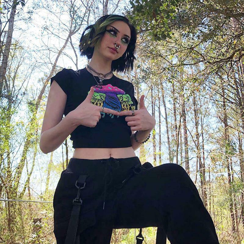 Y2K Psychedelic Mushroom Shirt - 90s Grunge, Retro Summer, Y2K Party & Club Outfits