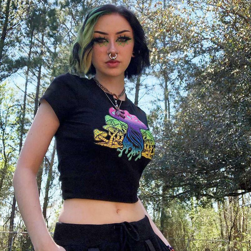 Y2K Psychedelic Mushroom Shirt - 90s Grunge, Retro Summer, Y2K Party & Club Outfits