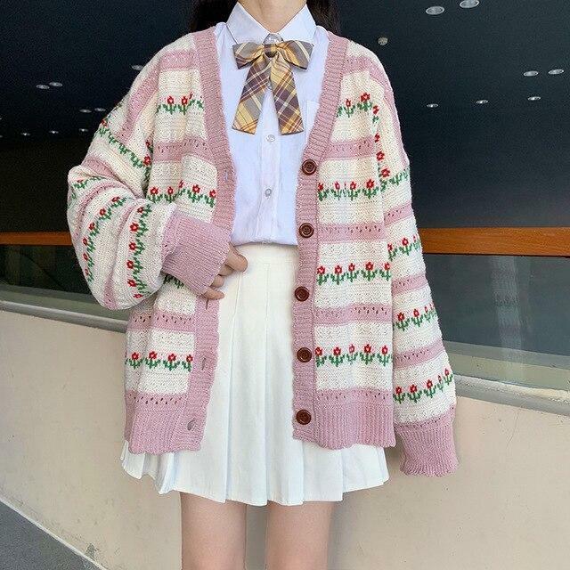 Y2K Purple Flower Cardigan - 90s Grunge, Retro Summer, Pastel Goth, Y2K Party Outfit