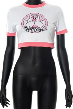 Y2K Rabbit Crop Top - Retro 90s Grunge, Summer Y2K Outfits, Pastel Goth, Y2K Party Fashion