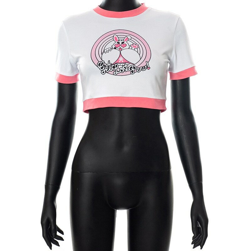 Y2K Rabbit Crop Top - Retro 90s Grunge, Summer Y2K Outfits, Pastel Goth, Y2K Party Fashion