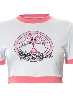 Y2K Rabbit Crop Top - Retro 90s Grunge, Summer Y2K Outfits, Pastel Goth, Y2K Party Fashion