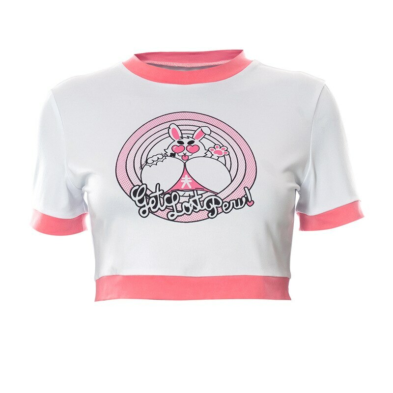 Y2K Rabbit Crop Top - Retro 90s Grunge, Summer Y2K Outfits, Pastel Goth, Y2K Party Fashion