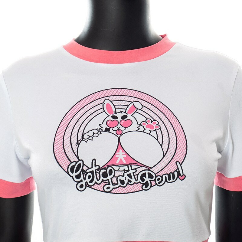 Y2K Rabbit Crop Top - Retro 90s Grunge, Summer Y2K Outfits, Pastel Goth, Y2K Party Fashion