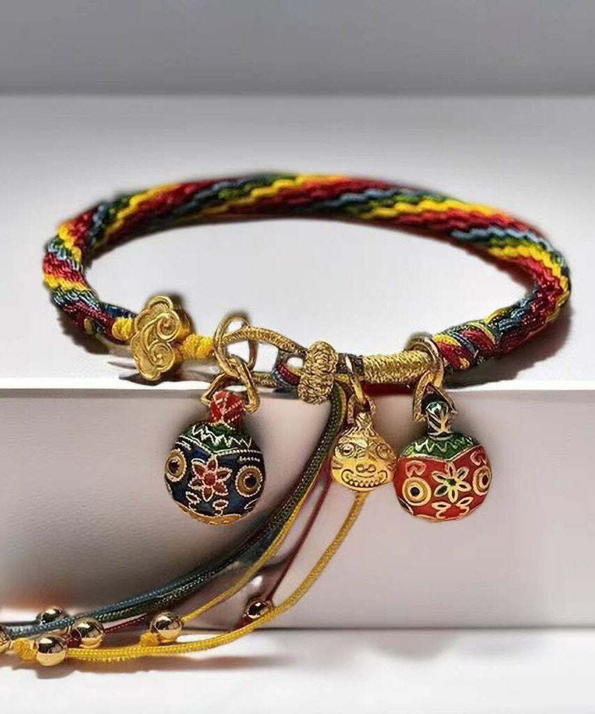 Y2K Rainbow Hand-Knitted Animal Charm Bracelet - Retro 90s Grunge Pastel Goth Fashion