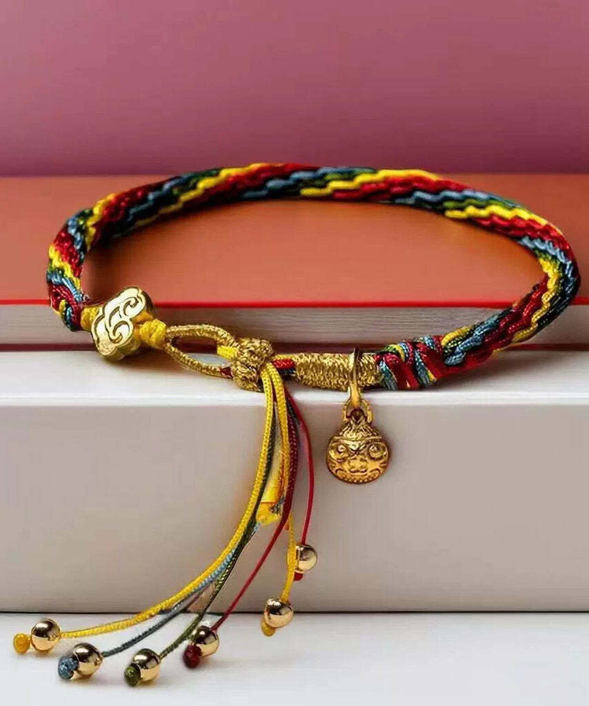 Y2K Rainbow Hand-Knitted Animal Charm Bracelet - Retro 90s Grunge Pastel Goth Fashion
