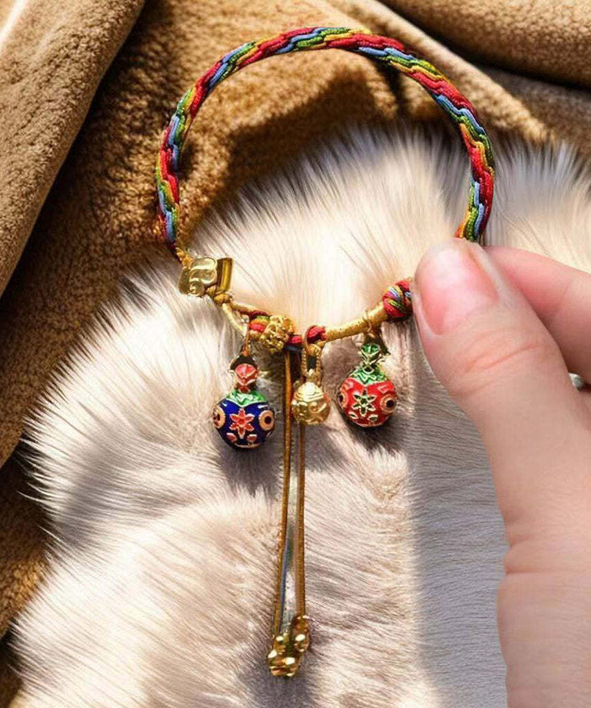 Y2K Rainbow Hand-Knitted Animal Charm Bracelet - Retro 90s Grunge Pastel Goth Fashion