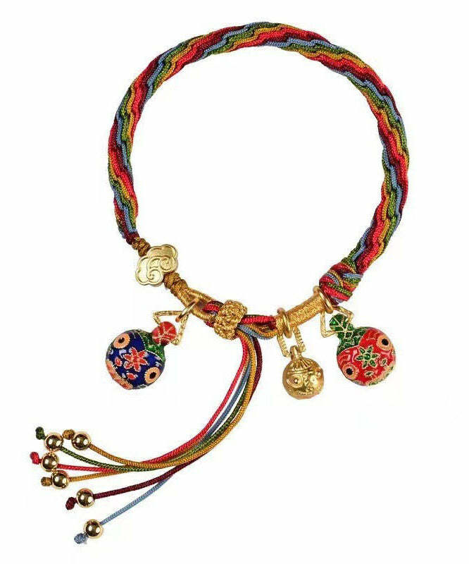Y2K Rainbow Hand-Knitted Animal Charm Bracelet - Retro 90s Grunge Pastel Goth Fashion