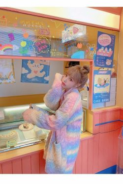 Y2K Rainbow Knit Sweater - Retro 90s Grunge, Pastel Goth, Summer Y2K Outfits, Popstar Style