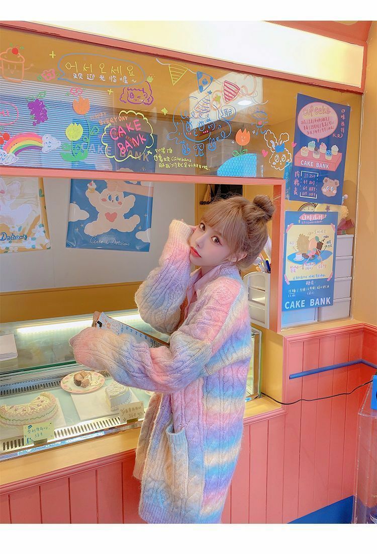 Y2K Rainbow Knit Sweater - Retro 90s Grunge, Pastel Goth, Summer Y2K Outfits, Popstar Style