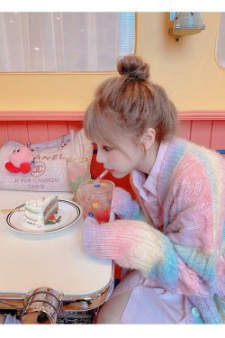 Y2K Rainbow Knit Sweater - Retro 90s Grunge, Pastel Goth, Summer Y2K Outfits, Popstar Style