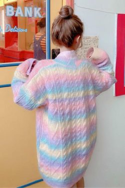 Y2K Rainbow Knit Sweater - Retro 90s Grunge, Pastel Goth, Summer Y2K Outfits, Popstar Style