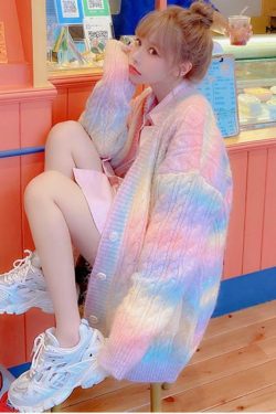 Y2K Rainbow Knit Sweater - Retro 90s Grunge, Pastel Goth, Summer Y2K Outfits, Popstar Style
