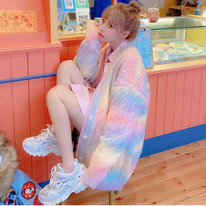 Y2K Rainbow Knit Sweater - Retro 90s Grunge, Pastel Goth, Summer Y2K Outfits, Popstar Style