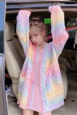 Y2K Rainbow Knit Sweater - Retro 90s Grunge, Pastel Goth, Summer Y2K Outfits, Popstar Style