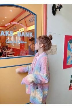 Y2K Rainbow Knit Sweater - Retro 90s Grunge, Pastel Goth, Summer Y2K Outfits, Popstar Style