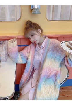 Y2K Rainbow Knit Sweater - Retro 90s Grunge, Pastel Goth, Summer Y2K Outfits, Popstar Style