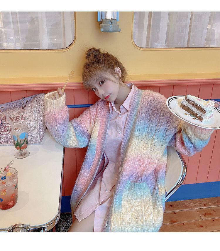 Y2K Rainbow Knit Sweater - Retro 90s Grunge, Pastel Goth, Summer Y2K Outfits, Popstar Style