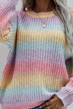 Y2K Rainbow Pastel Sweater - 90s Grunge, Retro Style, Summer Y2K Outfits, Pastel Goth Fashion