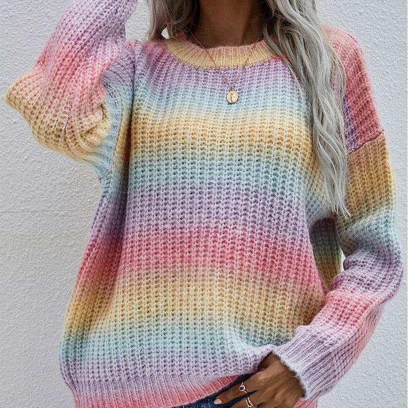 Y2K Rainbow Pastel Sweater - 90s Grunge, Retro Style, Summer Y2K Outfits, Pastel Goth Fashion