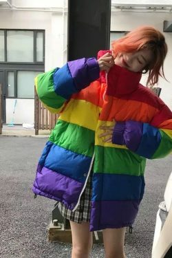 Y2K Rainbow Puffed Jacket - 90s Grunge, Retro Style, Summer & Party Outfits for Women