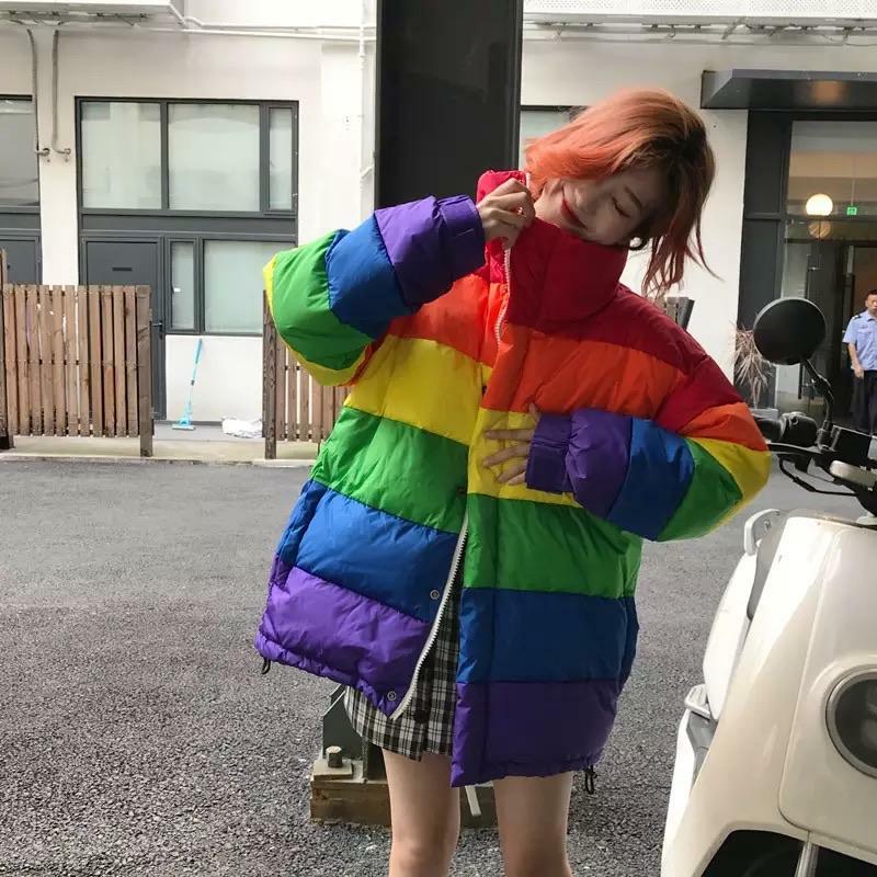 Y2K Rainbow Puffed Jacket - 90s Grunge, Retro Style, Summer & Party Outfits for Women