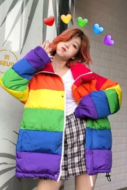 Y2K Rainbow Puffed Jacket - 90s Grunge, Retro Style, Summer & Party Outfits for Women