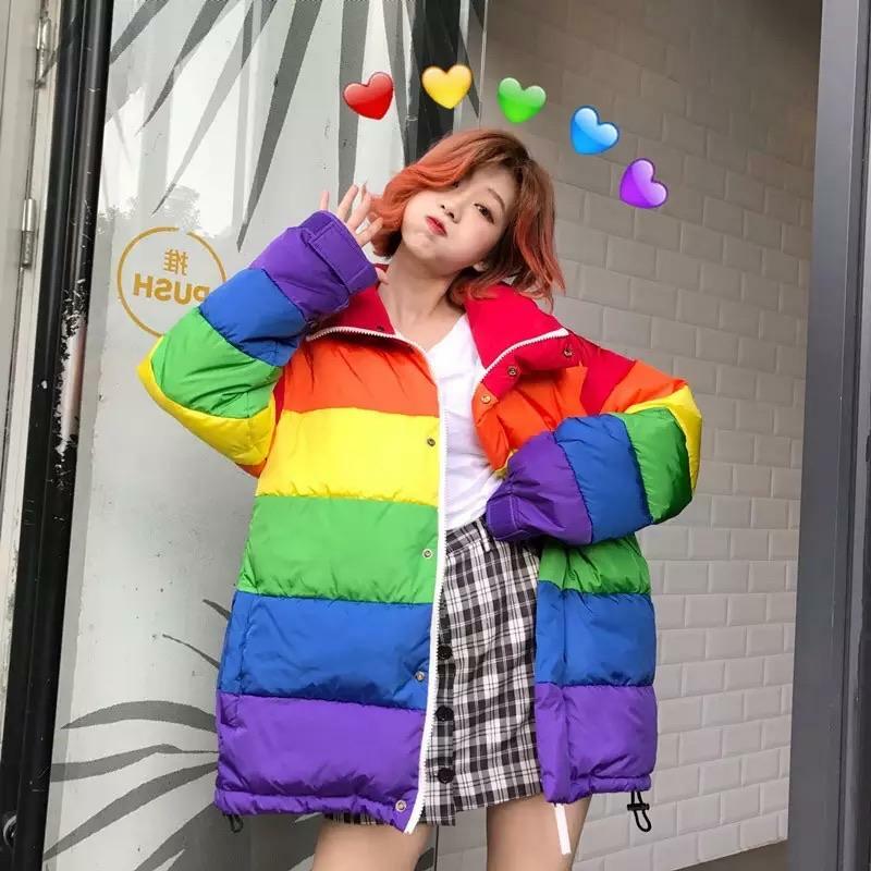 Y2K Rainbow Puffed Jacket - 90s Grunge, Retro Style, Summer & Party Outfits for Women