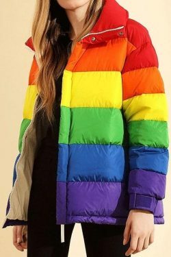 Y2K Rainbow Puffed Jacket - 90s Grunge, Retro Style, Summer & Party Outfits for Women