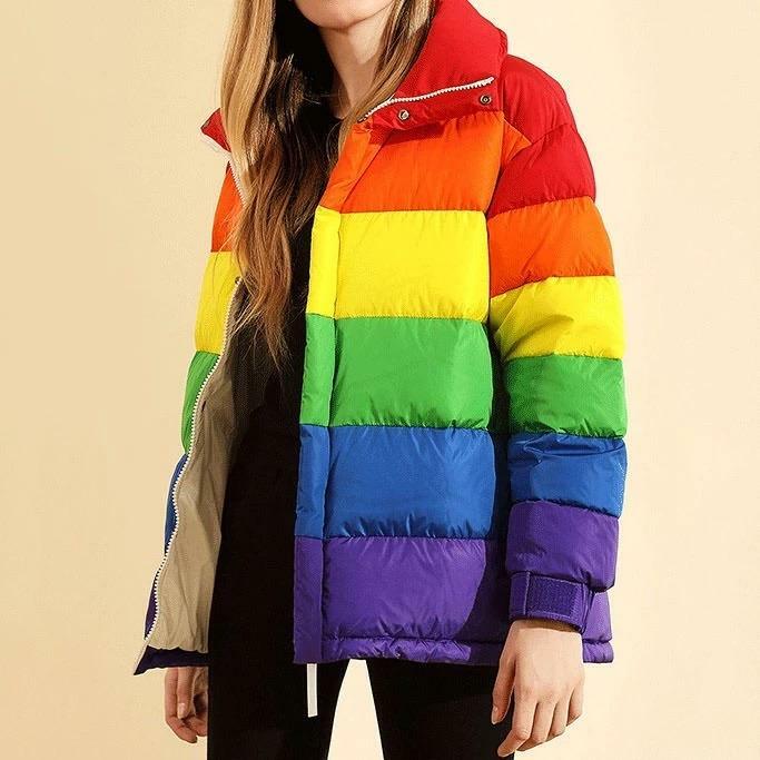 Y2K Rainbow Puffed Jacket - 90s Grunge, Retro Style, Summer & Party Outfits for Women