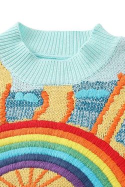 Y2K Rainbow Sunset Sweater - Retro 90s Grunge, Pastel Goth, Summer Y2K Fashion