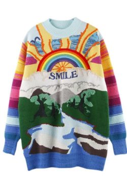 Y2K Rainbow Sunset Sweater - Retro 90s Grunge, Pastel Goth, Summer Y2K Fashion