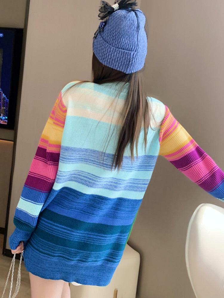 Y2K Rainbow Sunset Sweater - Retro 90s Grunge, Pastel Goth, Summer Y2K Fashion