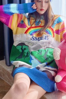 Y2K Rainbow Sunset Sweater - Retro 90s Grunge, Pastel Goth, Summer Y2K Fashion