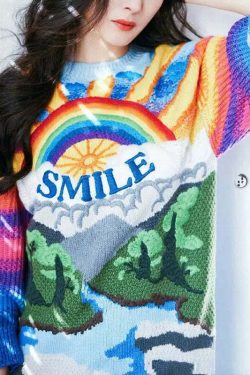 Y2K Rainbow Sunset Sweater - Retro 90s Grunge, Pastel Goth, Summer Y2K Fashion