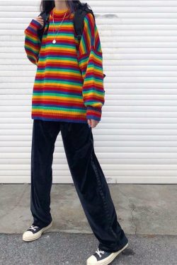 Y2K Rainbow Sweater - 90s Grunge, Retro Summer, Pastel Goth, Y2K Club & Party Outfits