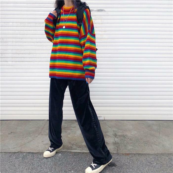 Y2K Rainbow Sweater - 90s Grunge, Retro Summer, Pastel Goth, Y2K Club & Party Outfits