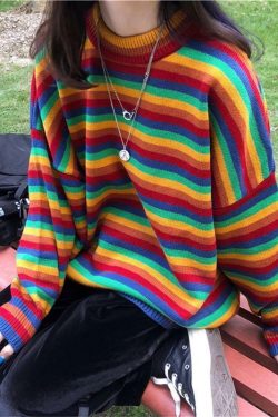 Y2K Rainbow Sweater - 90s Grunge, Retro Summer, Pastel Goth, Y2K Club & Party Outfits