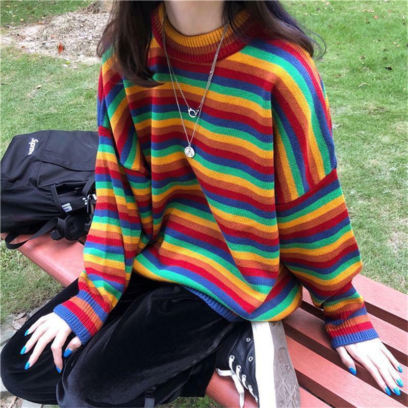 Y2K Rainbow Sweater - 90s Grunge, Retro Summer, Pastel Goth, Y2K Club & Party Outfits