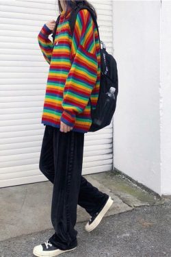 Y2K Rainbow Sweater - 90s Grunge, Retro Summer, Pastel Goth, Y2K Club & Party Outfits