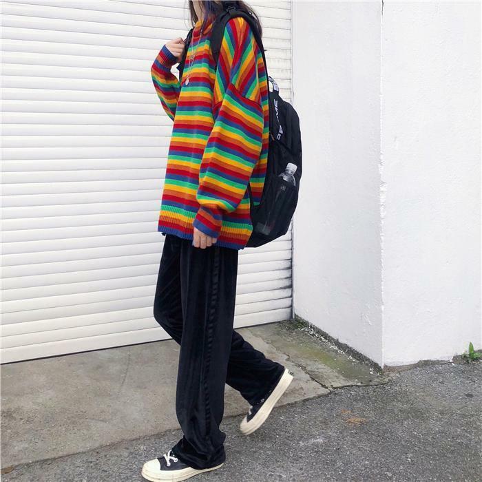 Y2K Rainbow Sweater - 90s Grunge, Retro Summer, Pastel Goth, Y2K Club & Party Outfits