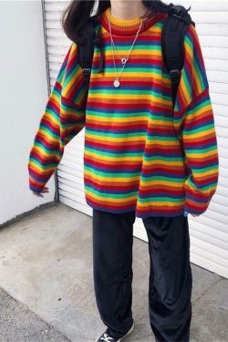 Y2K Rainbow Sweater - 90s Grunge, Retro Summer, Pastel Goth, Y2K Club & Party Outfits