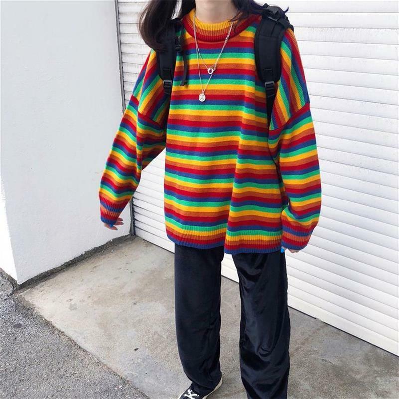 Y2K Rainbow Sweater - 90s Grunge, Retro Summer, Pastel Goth, Y2K Club & Party Outfits