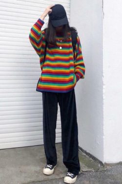Y2K Rainbow Sweater - 90s Grunge, Retro Summer, Pastel Goth, Y2K Club & Party Outfits