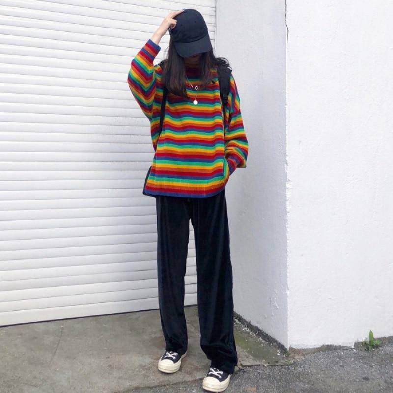 Y2K Rainbow Sweater - 90s Grunge, Retro Summer, Pastel Goth, Y2K Club & Party Outfits