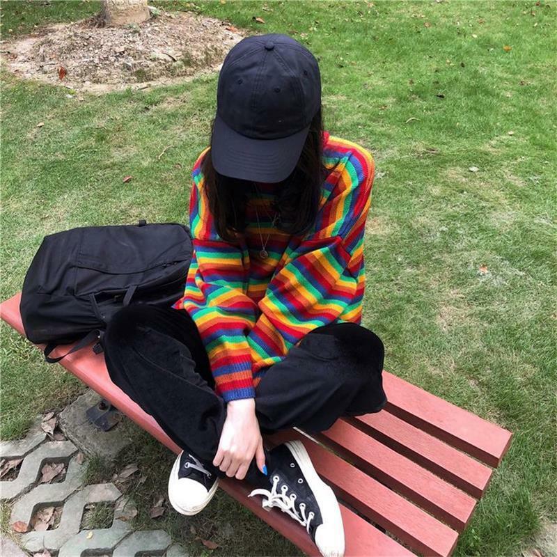 Y2K Rainbow Sweater - 90s Grunge, Retro Summer, Pastel Goth, Y2K Club & Party Outfits