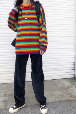 Y2K Rainbow Sweater - 90s Grunge, Retro Summer, Pastel Goth, Y2K Club & Party Outfits
