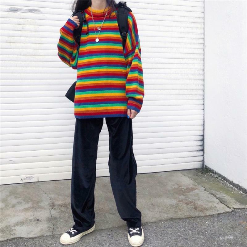 Y2K Rainbow Sweater - 90s Grunge, Retro Summer, Pastel Goth, Y2K Club & Party Outfits